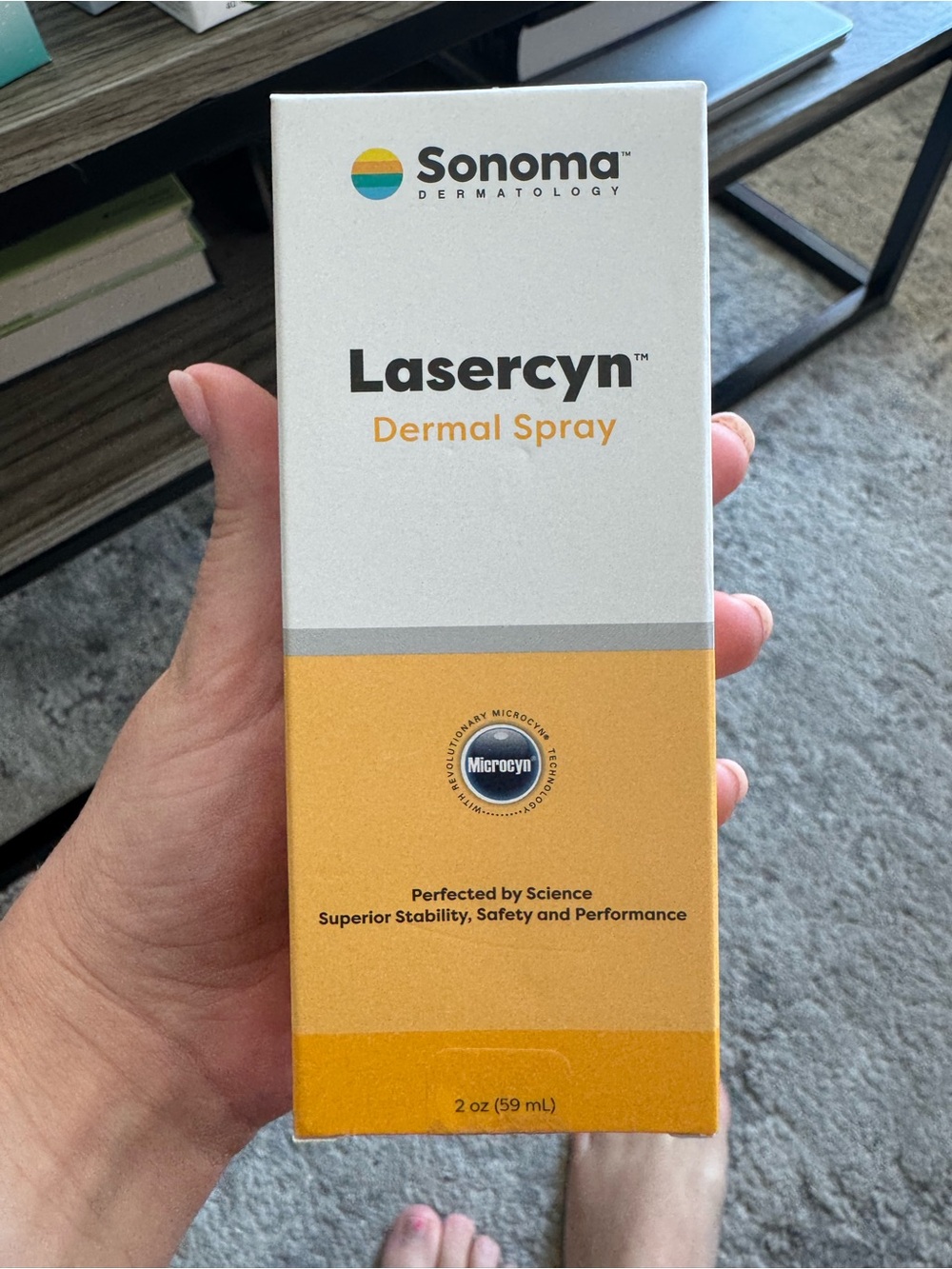Sonoma Lasercyn Dermal Spray — Yellow and White Packaging
